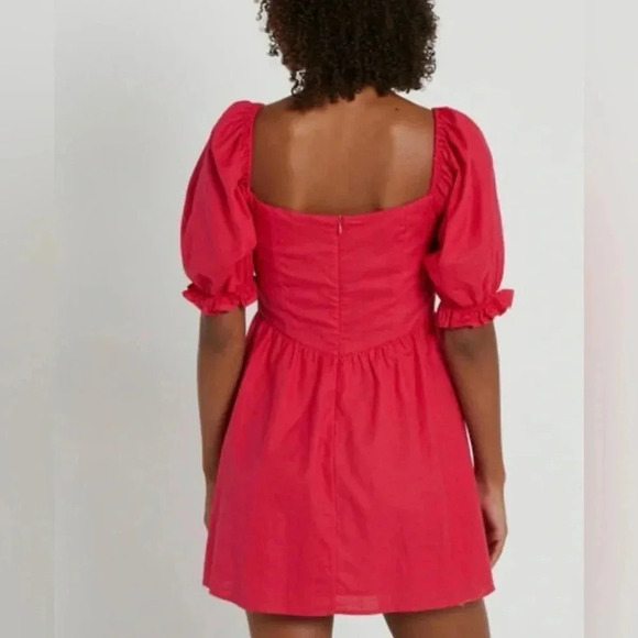 NEW Charlie Holiday Mini Dress Size Medium pink sweetheart puffed sleeves - Picture 3 of 8